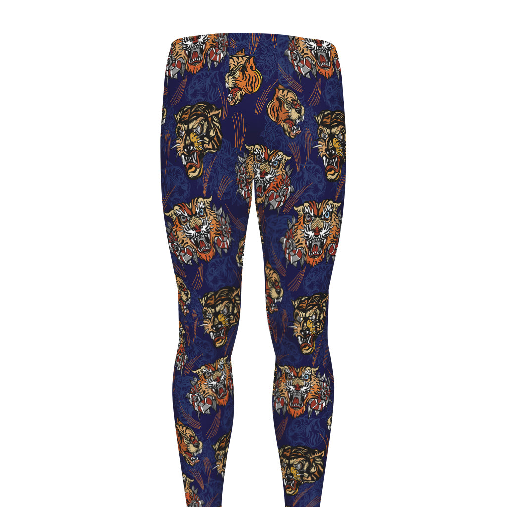 Blue Tiger Tattoo Pattern Print Men's leggings