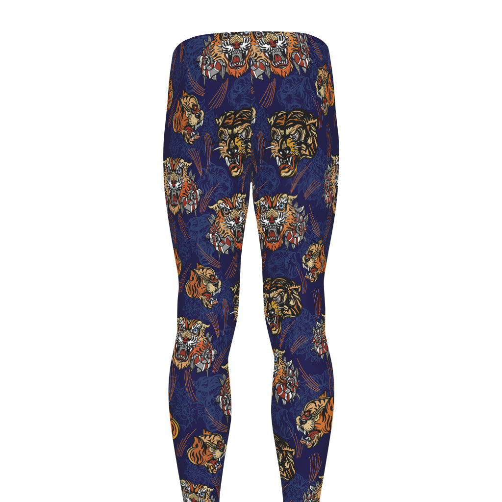 Blue Tiger Tattoo Pattern Print Men's leggings