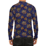 Blue Tiger Tattoo Pattern Print Men's Long Sleeve Rash Guard