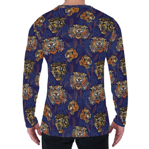 Blue Tiger Tattoo Pattern Print Men's Long Sleeve T-Shirt