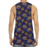 Blue Tiger Tattoo Pattern Print Men's Muscle Tank Top