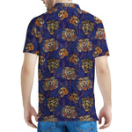 Blue Tiger Tattoo Pattern Print Men's Polo Shirt