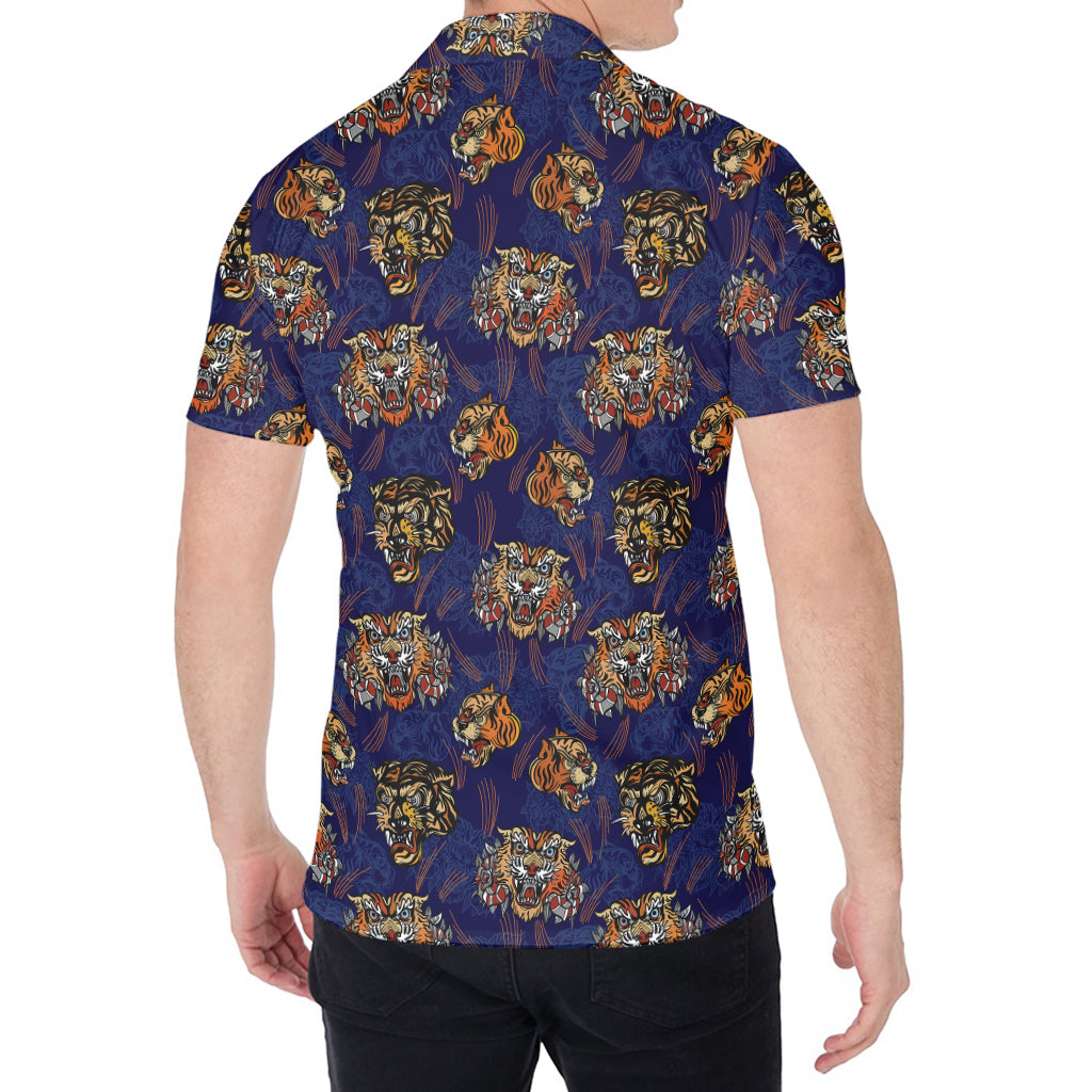 Blue Tiger Tattoo Pattern Print Men's Shirt