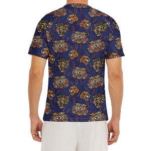 Blue Tiger Tattoo Pattern Print Men's Short Sleeve Rash Guard