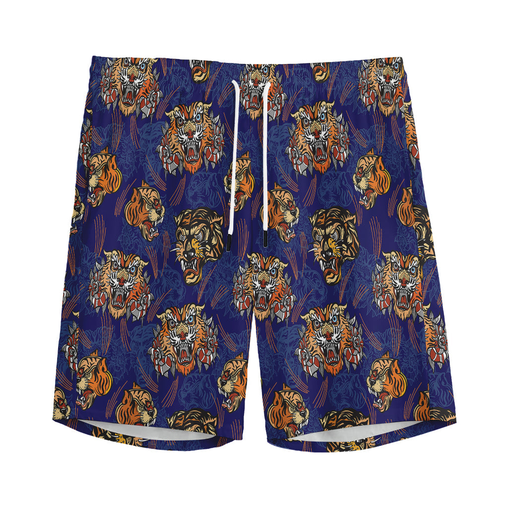 Blue Tiger Tattoo Pattern Print Men's Sports Shorts