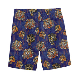 Blue Tiger Tattoo Pattern Print Men's Sports Shorts