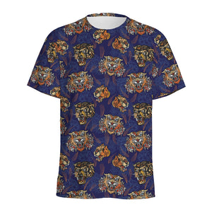 Blue Tiger Tattoo Pattern Print Men's Sports T-Shirt