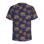 Blue Tiger Tattoo Pattern Print Men's Sports T-Shirt