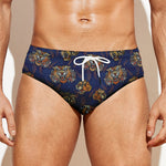 Blue Tiger Tattoo Pattern Print Men's Swim Briefs