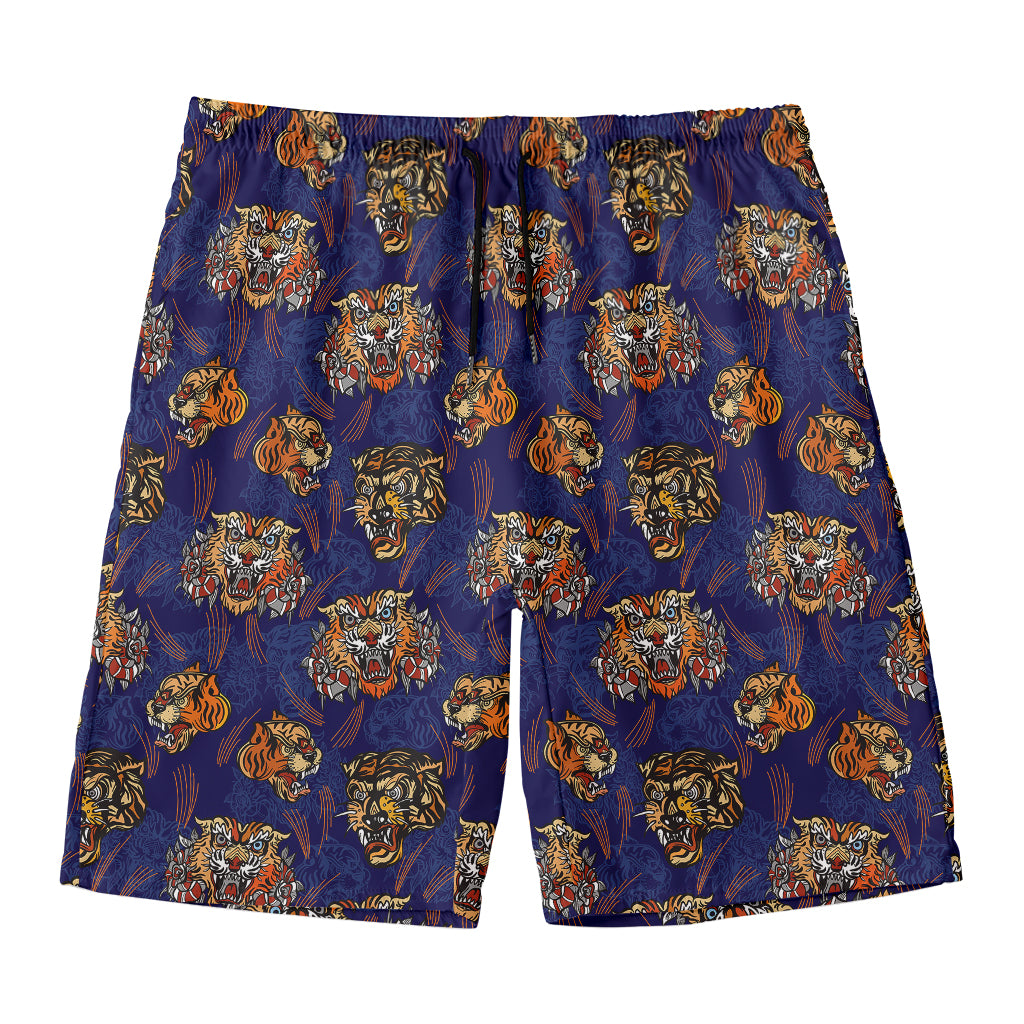 Blue Tiger Tattoo Pattern Print Men's Swim Trunks