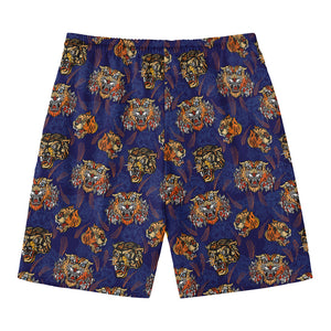 Blue Tiger Tattoo Pattern Print Men's Swim Trunks