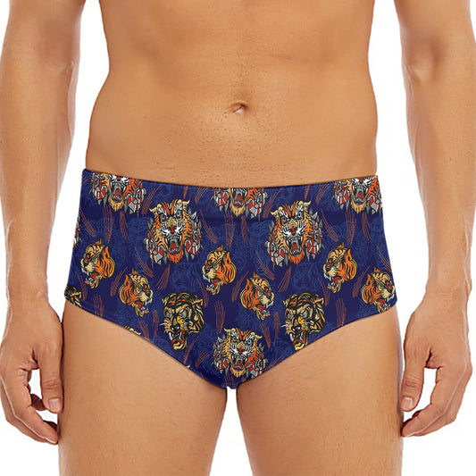 Blue Tiger Tattoo Pattern Print Men's Triangle Swim Briefs
