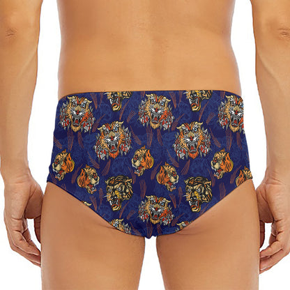 Blue Tiger Tattoo Pattern Print Men's Triangle Swim Briefs