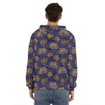 Blue Tiger Tattoo Pattern Print Men's Velvet Pullover Hoodie