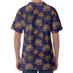 Blue Tiger Tattoo Pattern Print Men's Velvet T-Shirt