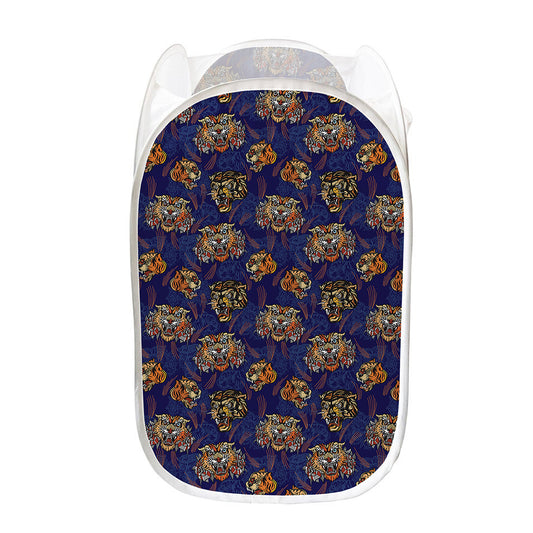Blue Tiger Tattoo Pattern Print Mesh Laundry Hamper