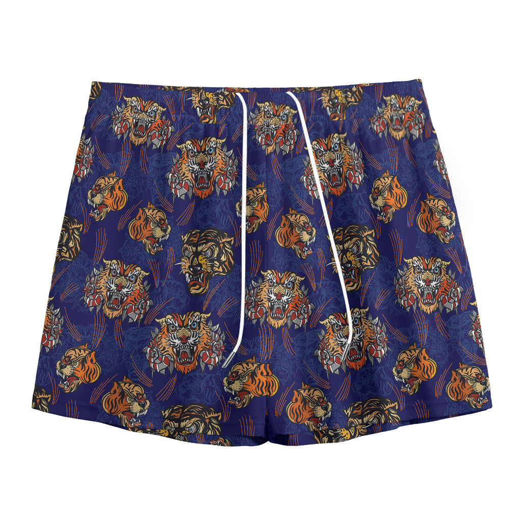 Blue Tiger Tattoo Pattern Print Mesh Shorts