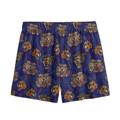 Blue Tiger Tattoo Pattern Print Mesh Shorts