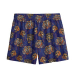 Blue Tiger Tattoo Pattern Print Mesh Shorts