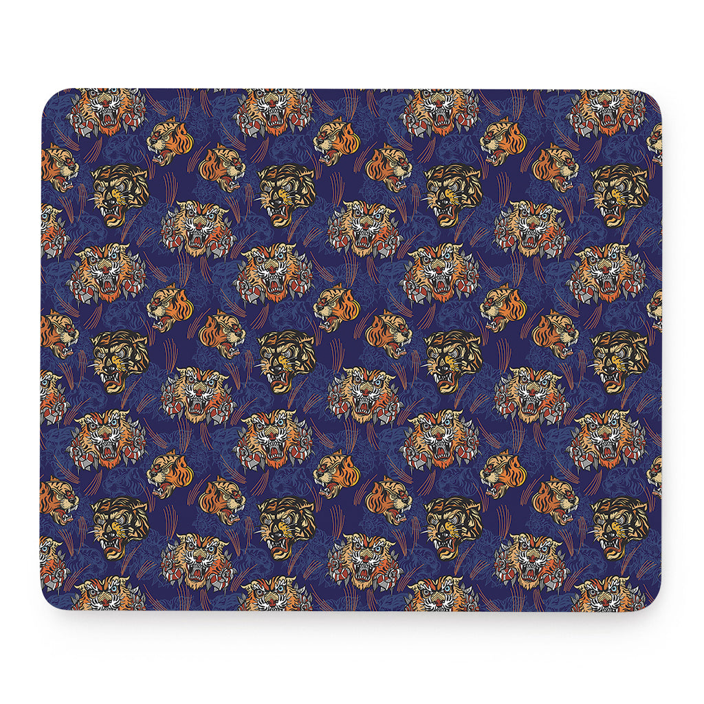 Blue Tiger Tattoo Pattern Print Mouse Pad