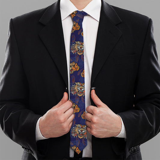 Blue Tiger Tattoo Pattern Print Necktie