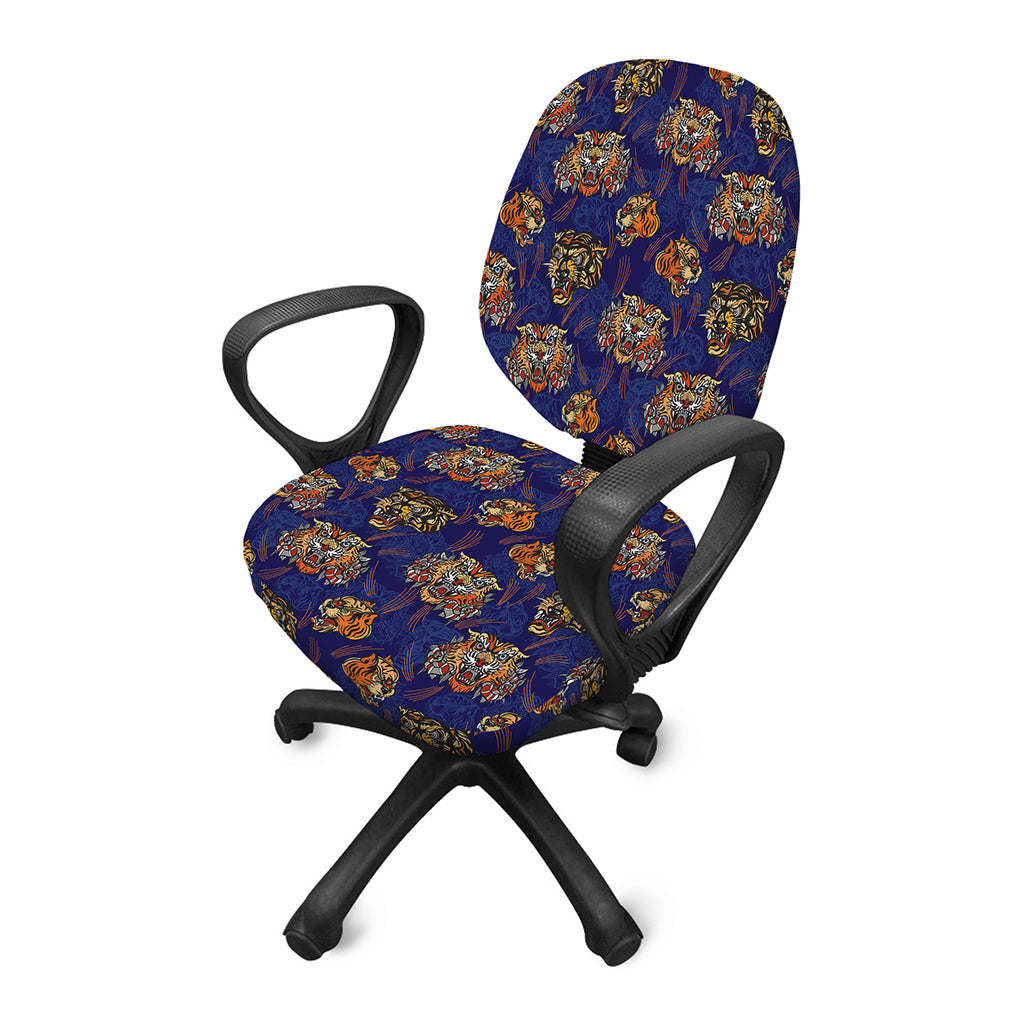 Blue Tiger Tattoo Pattern Print Office Chair Cover