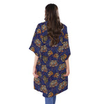 Blue Tiger Tattoo Pattern Print Open Front Beach Cover Up