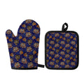 Blue Tiger Tattoo Pattern Print Oven Mitt And Pot Holder Set