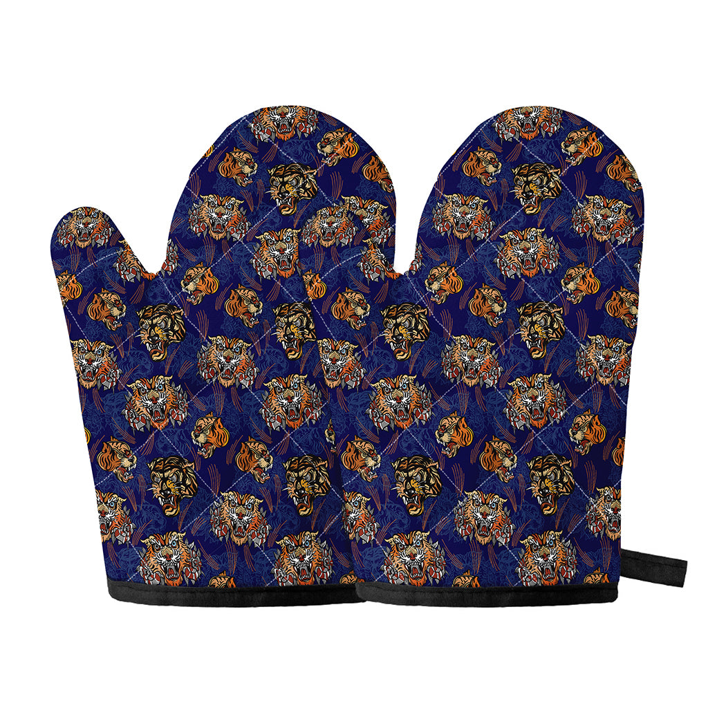 Blue Tiger Tattoo Pattern Print Oven Mitts