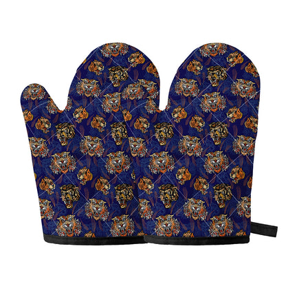 Blue Tiger Tattoo Pattern Print Oven Mitts