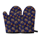 Blue Tiger Tattoo Pattern Print Oven Mitts
