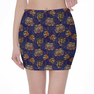 Blue Tiger Tattoo Pattern Print Pencil Mini Skirt