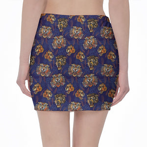 Blue Tiger Tattoo Pattern Print Pencil Mini Skirt