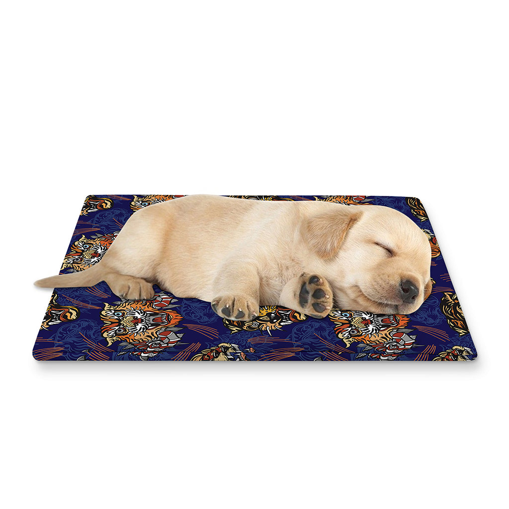 Blue Tiger Tattoo Pattern Print Pet Cooling Mat Cover