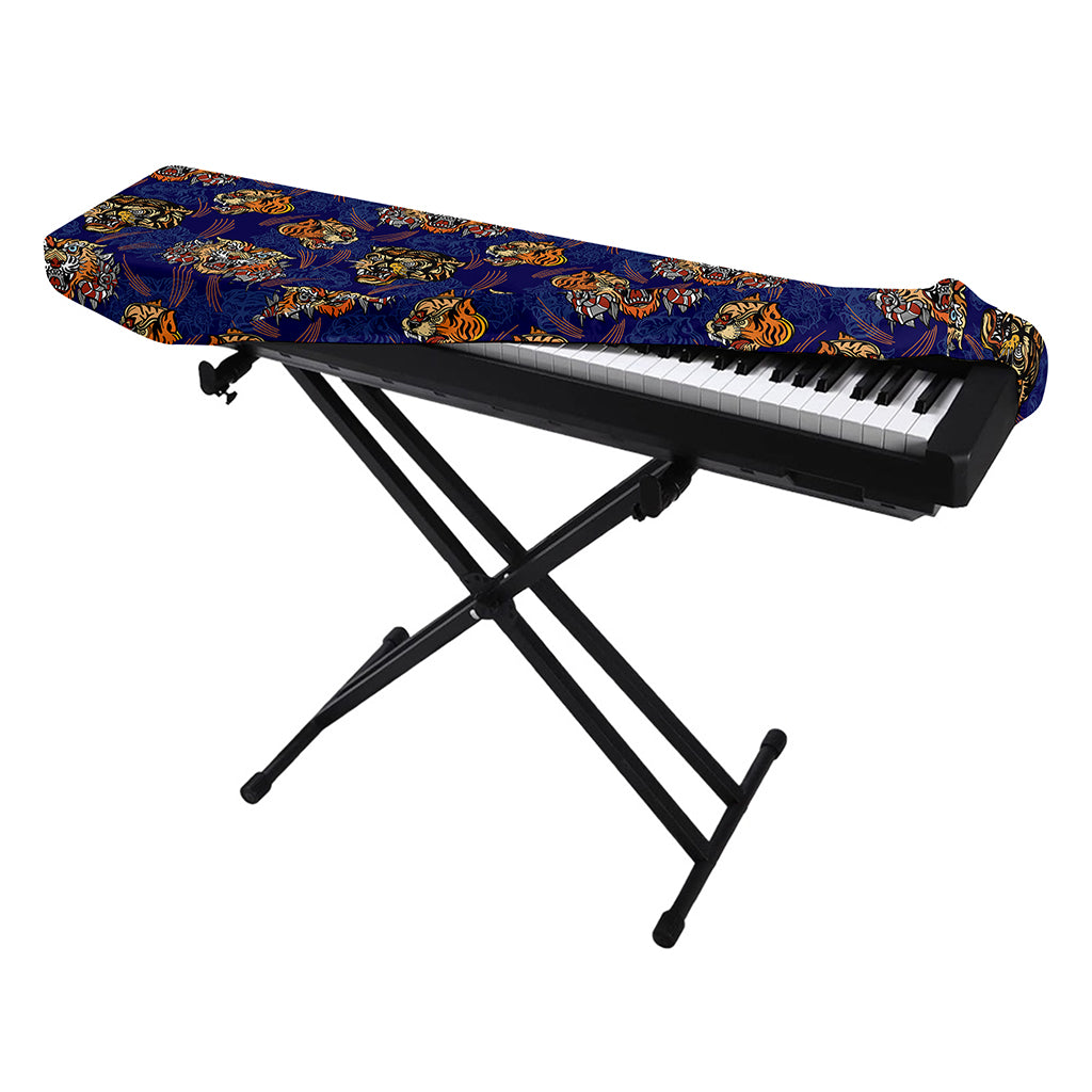 Blue Tiger Tattoo Pattern Print Piano Keyboard Cover