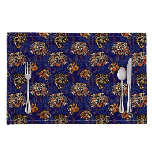 Blue Tiger Tattoo Pattern Print Placemat
