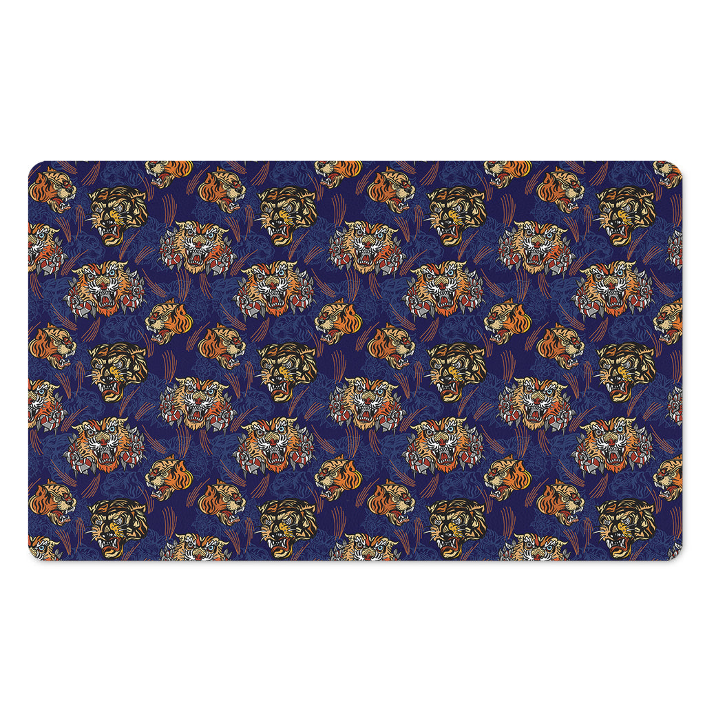 Blue Tiger Tattoo Pattern Print Polyester Doormat