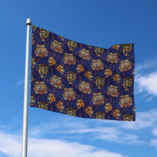 Blue Tiger Tattoo Pattern Print Polyester Flag