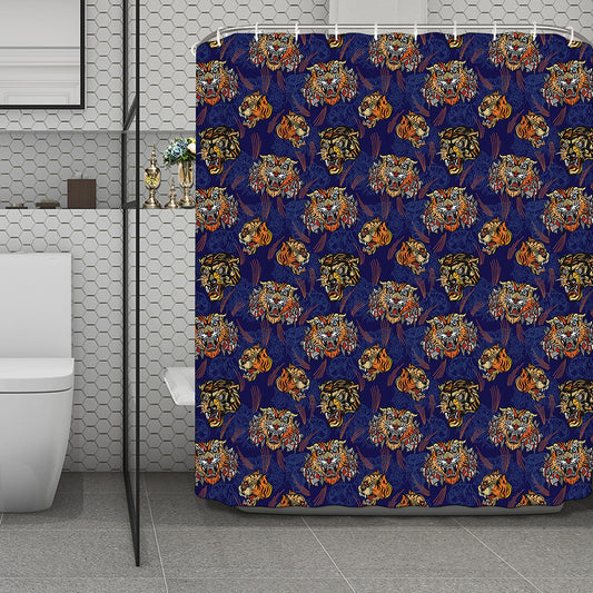 Blue Tiger Tattoo Pattern Print Polyester Shower Curtain