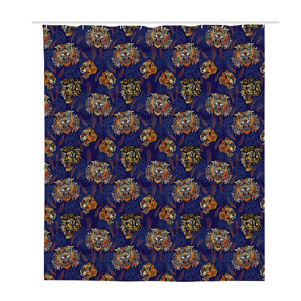 Blue Tiger Tattoo Pattern Print Polyester Shower Curtain