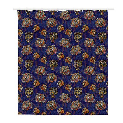 Blue Tiger Tattoo Pattern Print Polyester Shower Curtain