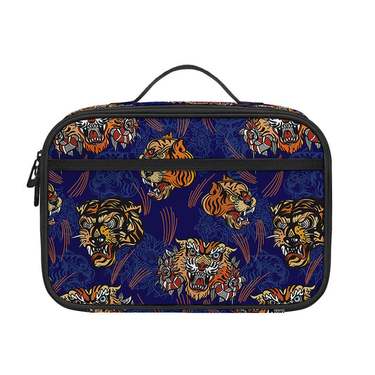Blue Tiger Tattoo Pattern Print Portable Lunch Bag