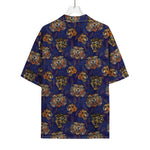 Blue Tiger Tattoo Pattern Print Rayon Hawaiian Shirt