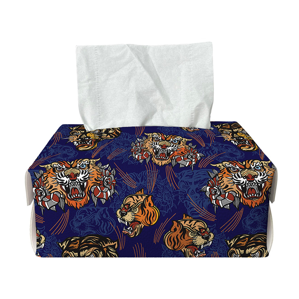 Blue Tiger Tattoo Pattern Print Rectangle Tissue Box Cover