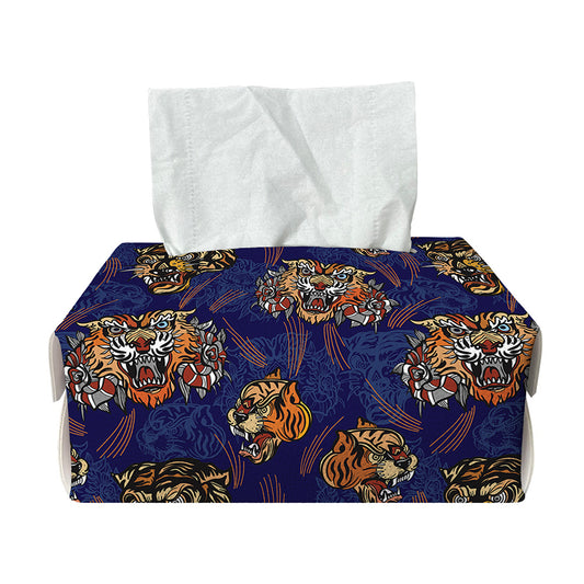 Blue Tiger Tattoo Pattern Print Rectangle Tissue Box Cover