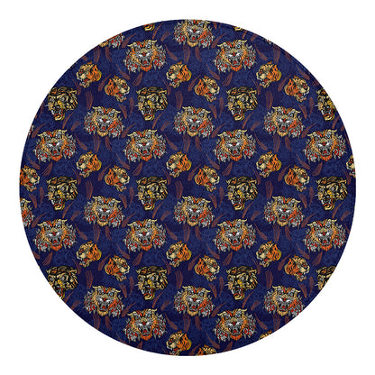 Blue Tiger Tattoo Pattern Print Round Blanket