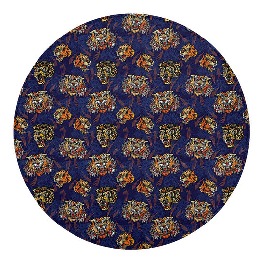 Blue Tiger Tattoo Pattern Print Round Blanket