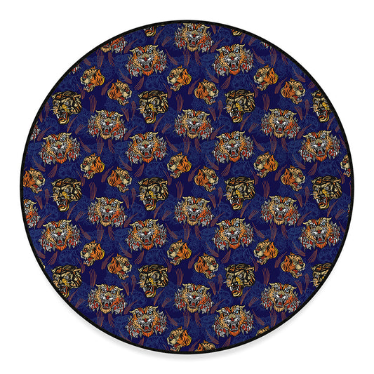 Blue Tiger Tattoo Pattern Print Round Floor Mat