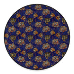 Blue Tiger Tattoo Pattern Print Round Floor Mat