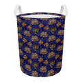 Blue Tiger Tattoo Pattern Print Round Laundry Basket